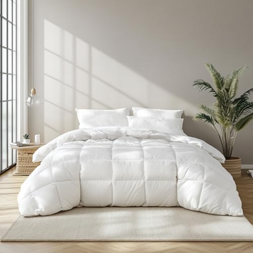 Beautyrest Queen Size White Goose Feather Down Fiber Comforter -100% Cotton Shell All Season Duvet Insert,Luxury Hotel Style Medium Weight Bed Comforter, White, (90' W X 90' L)