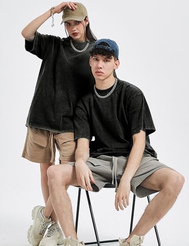 Yimoon 3 Pack Oversized Tshirts for Women Washed Vintage Baggy Boyfriend Tee Short Sleeve Unisex Cotton Tops(Blackgreyarmy-XL)4