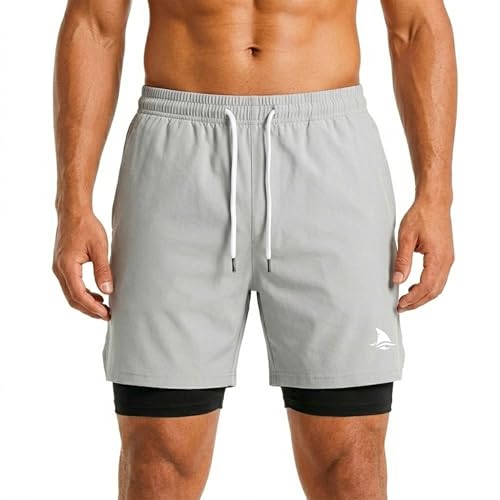 Image of BOLDSHARK Men's 2 in 1 Active Dual Shorts with Inner Tights Layer | Double Layer Short for Running, Gym & Sports