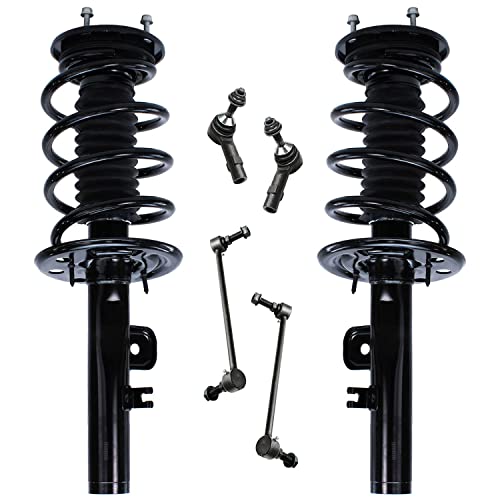 Image of Detroit Axle - Front Struts Kit for 2010 2011 2012 Ford Flex [Naturally Aspirated] 2 Ready Suspension Struts w /Coil Spring Assembly 2 Sway Bar Links 2 Outer Tie Rods Replacement