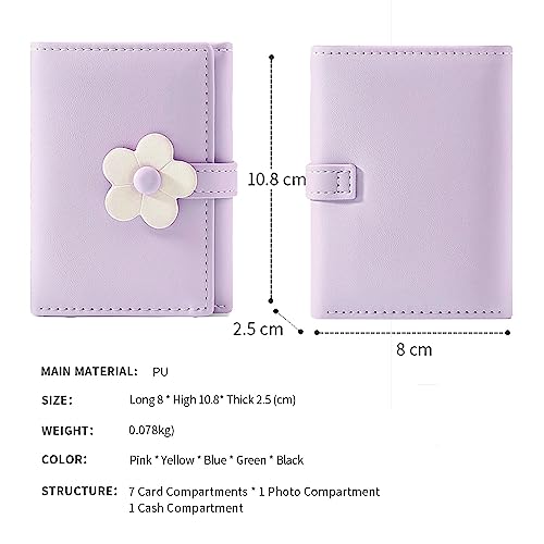 MEISEE Small Wallet for Girls Women Tri-folded Wallet Cash Pocket flowers Print Card Holder Coin Purse with ID Window elegant youthful and cute -2-purple-A3
