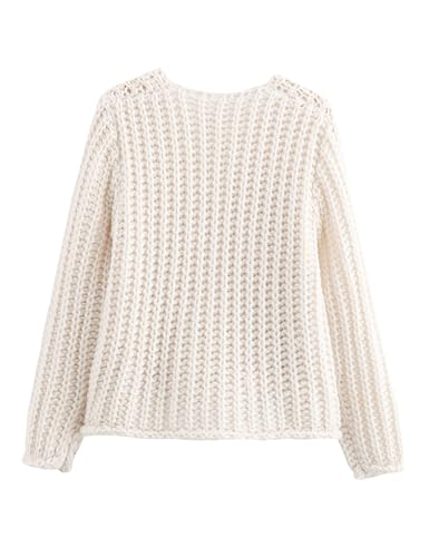 Image of Women's Chunky Knit Cardigan Sweaters Long Sleeve Open Front Button Kitted Fall Jackets Coats(Cream, S)