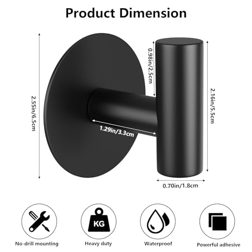 Image of Self-Adhesive Coat Hooks, Stainless Steel Heavy Duty Wall Hooks, Towel Hooks for Hanging Robes, Aprons, Coats and Hats in Bathrooms,Kitchens and Hotels(2 Pack, Black)