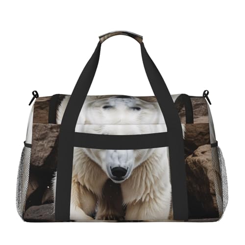 Wild Animal Hunting Fish Print Travel Duffle Bag - Foldable Personal Item Travel Bag for Women & Men,Carry-On Convertible Crossbody Tote Bags with Adjustable Shoulder Strap & Pockets 13x10.2x19.7 in2