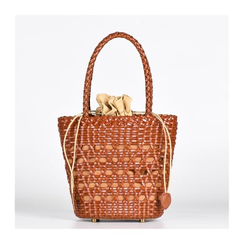 Bucket Women's Bag Messenger Shoulder Bag Cowhide Hollow Woven Bag Summer Casual Inner Fabric Vintag Shopping Bag(A3)4