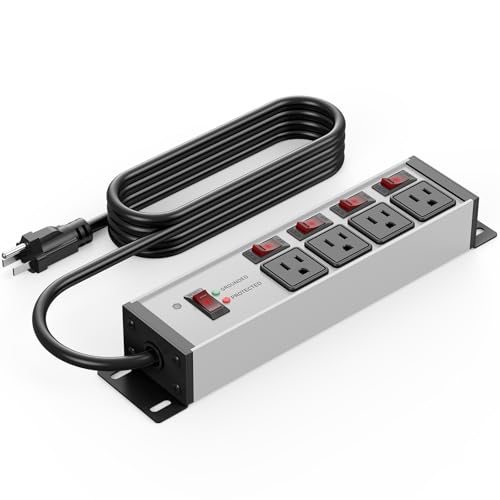 Image of CCCEI Heavy Duty Surge Protector, 20A Individual Switches, Grey, 4FT, 1 | 12 Gauge Grounded Extension Cord with Multiple Outlets, Wall Mount Power Strip for Garage, Plug Extender.