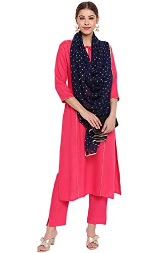 Image of Janasya Women's Turquoise Blue Rayon Kurta With Pant And Dupatta