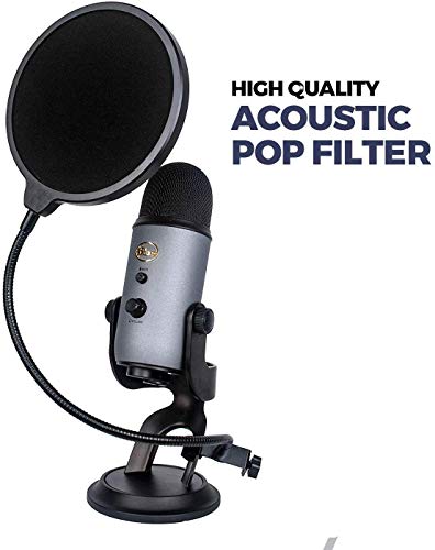 Image of blueberry Microphone Pop Filter For ALL Professional Microphone Dual Layered Wind Pop Screen With Flexible 360 Gooseneck Clip Stabilizing Arm
