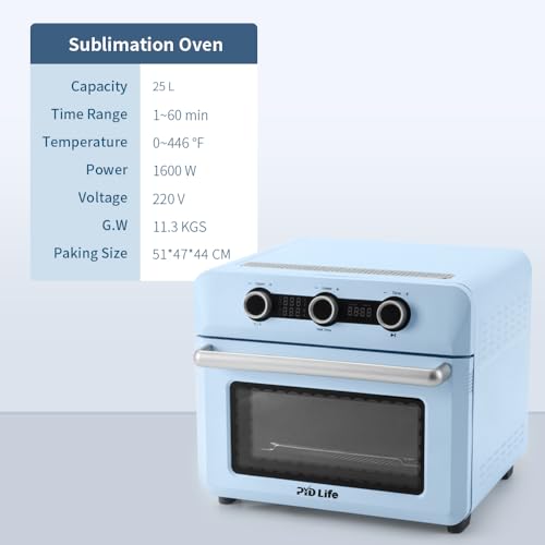 PYD Life Sublimation Oven Machine 25 L 120 V 1600 W Light Blue Convection Oven for Sublimation Blanks Mugs Tumblers Cups Water Bottles Bulk Printing