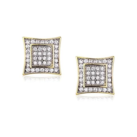YOSZO Square Earring Studs for Women 18K Gold Plated Iced out Screw Back Hypoallergenic Earrings for Men Cubic Zirconia Earrings Studs Cover