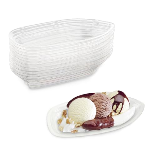 MT Products Clear Plastic Disposable Banana Split Boats 12 oz. - Ice Cream Sundae Bowls (Pack of 15) - Made in the USA