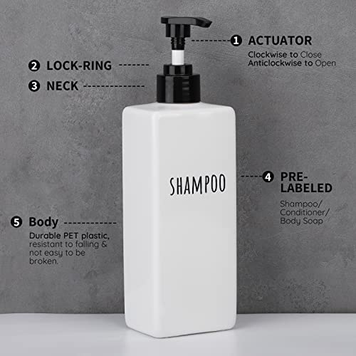 Image of Segbeauty Plastic Soap Dispenser, 3pcs 16.9oz Refillable Shampoo Bottles White, 500ml Empty Square Pump Press Bottle Shower Dispenser Lotion Container for Modern Bathroom Hotel Kitchen