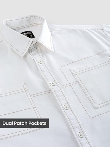 Image of Beyoung Cotton Contrast Stitch Relaxed Fit Shirt for Men | Dual Pockets | Full Sleeves | Casual Shirt