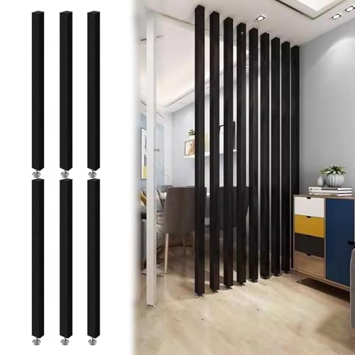 Room Divider Freestanding Wooden Partition, 6 8 10pcs Black Wooden Slat Room Dividers/Space Separator Column/Floor-to-Ceiling Partition Screen, for Office Restaurant(6pcs,H 80cm/2.6ft)