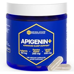 NATURAL STACKS Apigenin Supplement for Sleep - 50mg Apigenin & 600mg Lemon Balm - Melatonin Free Sleep Aid - with Passion Flower Extract for Stress Support* - 120 Lemon Balm Capsules