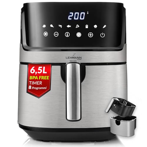 LEHMANN Friggitrice ad aria 6,5L, Air Fryer mit 8 Programmi,