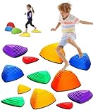 Giggle & Play Stepping Stones For Kids, Set Of 12, Montessori Indoor and Outdoor Balance Stepping Stones, Promotes Coordination, Balanced Strength Child Safe Rubber, Sports, Vibrant Colors, Non-Slip Edges