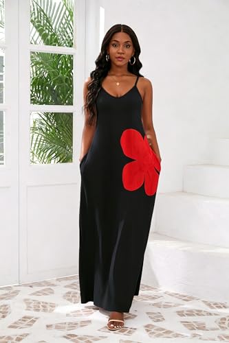 Image of vunahzma Womens Casual Fashion Sleeveless Plus Size Loose Long Sexy Maxi Dress with Pockets