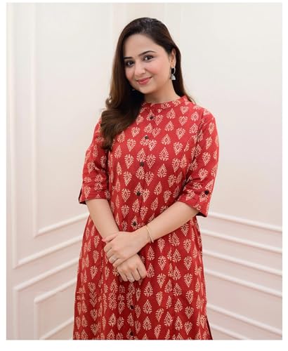 Image of Arayna Women's Cotton Floral Block Printed Co-ord Set - Straight Kurta Palazzo Pants