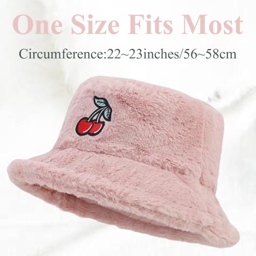 Image of Bucket Hat Women Furry Fuzzy Bucket Hats for Ladies, Winter Warm Fluffy Plush Faux Fur Hat for Women