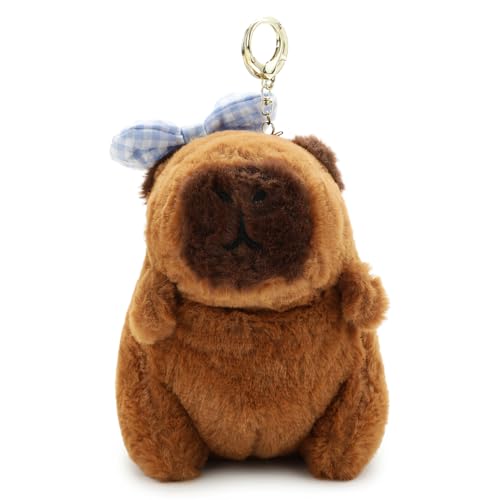 Image of 28 CM Cute Capybara Plush Keychain Soft Stuffed Animal Toy with Metal Key Ring, Kawaii Plush Bag Charm, Backpack Hanging Pendant, Car Keychain Gift for Kids, Girls, Boys & Adults