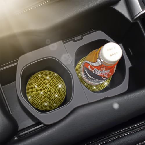 Image of Osilly Bling Car Cup Holder Coaster, 2 Pack Crystal Rhinestone Anti-Slip Insert Coasters, Universal 2.75 Inch Fashion Automotive Cup Mat, Car Interior Accessories Decor Gifts for Women (Yellow)