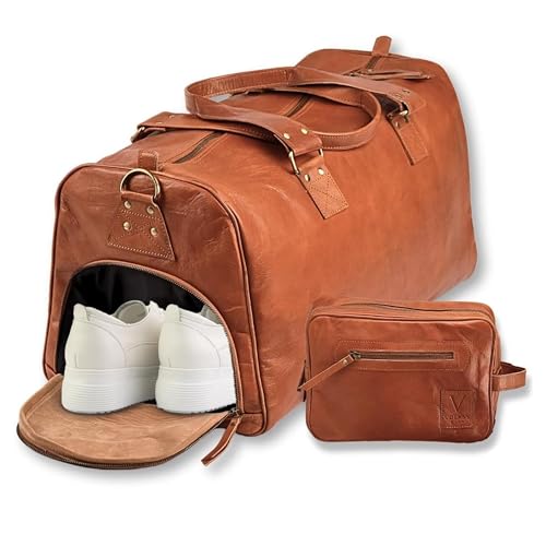 Volksy Bags Leather Duffle Bag for Men & Women, 46L Overnigh...