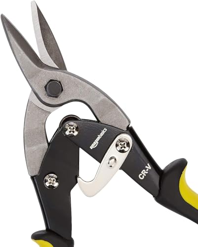 Image of Amazon Basics Straight Cut Aviation Tin Snips, Metal Cutters with Safety Latch