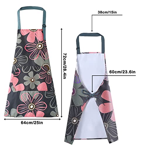 LECTNORE Floral Waterproof Apron with Pocket, Adjustable Kitchen Apron for Cooking and Gardening, Style 1 - Image 2