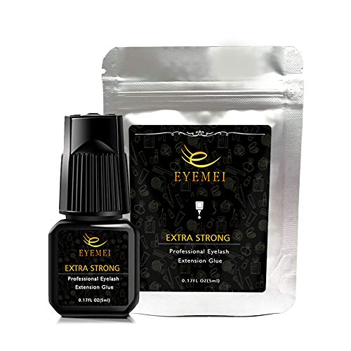 Eyelash Extension Glue Ultra Strong 5ml Eyelash Glue Black Adhesive eyeLash Glue for Eyelash Extensions 1-2 Sec Drying Time Last 6-8 Weeks Semi Permanent Extensions Supplies Professional Use by EYEMEI