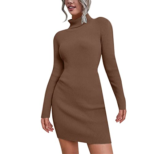 Duohropke Strickkleid Damen Pullikleid Herbst Mini Winterkleid Elegant Rollkragen Strickkleider Langarm Tunika Pulloverkleid Warme Pullover Geripptes...