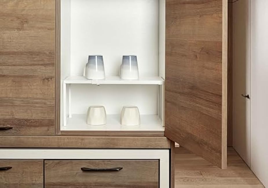 Nxconsu Cabinet Shelf Expandable Organizer Riser Rack for Kitchen Pantry Cupboard Under Sink Countertop Home Organization Extra Storage Space Saver Heavy Duty Metal Edgeless Design White Extra Large