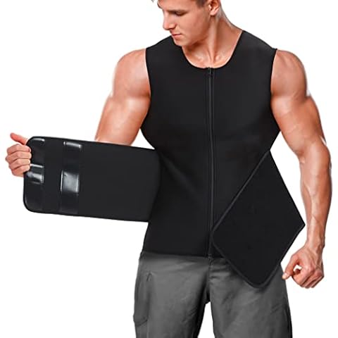 Bakerdani Neoprene Sauna Suit for Men Waist Trainer Vest Zipper Body Shaper with Adjustable Waist Trimmer Belt Workout Tank Top Cover
