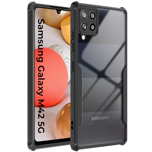 Image of A rtistque Clear Hard Transparent Acrylic Armor Back Cover Case for Samsung Galaxy M42 5G | Shockproof TPU Edge Protection | Slim Protective Design | Samsung Galaxy M42 Back Cover - Black