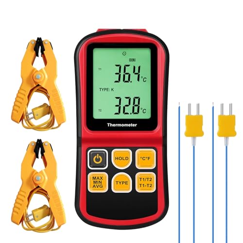 Termometro Professionale Con Termocoppia Tipo K E Doppia Sonda | Da -200 °C A 1372 °C | Blocco Dati, Retroilluminato Misurazioni Di Alte E Basse Temperature Per Forni E Forni Ad Alta Temperaturathermo