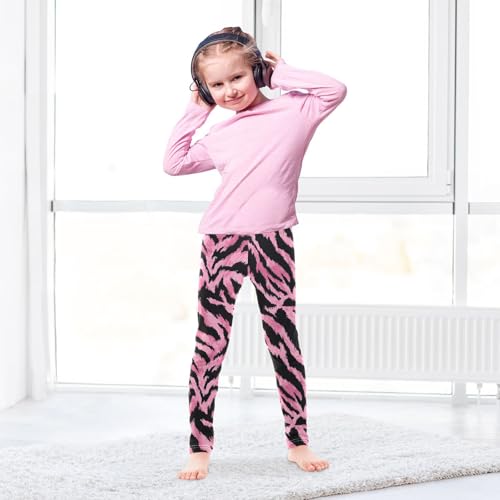 Pink Tiger Skin Print Girls Leggings Ultra Soft Compression Yoga Gym Pants for Kids 4-10T4
