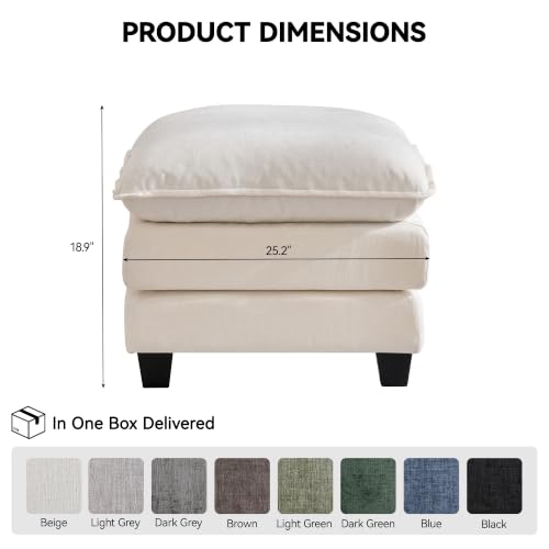 Image of 25'' Cloud Ottoman for Couch, Deep Seat Ottomans for Sofa, Modern Removable Upholstered Ottoman Bench for Living Room, Bedroom, Small Apartment, Beige