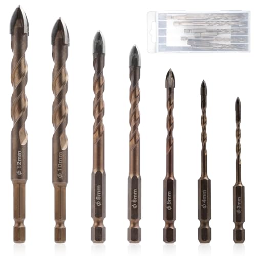 7pzs Nueva Broca Excéntrica Dentada de Cuatro Filos, Broca Helicoidal Excéntrica Dentada de Cuatro Filos de Alta Resistencia Multiusos Juego de Brocas para Hormigón Vidrio (3/4/5/6/8/10/12mm)