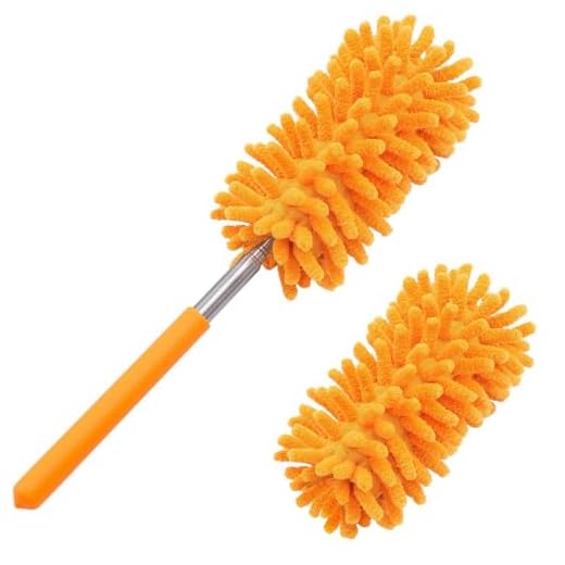 Microfiber Duster for Cleaning, Tukuos Hand Washable Dusters with 2pcs Replaceable Microfiber Head, Extendable Pole, Detachable Cleaning Supplies for Office, Car, Window, Furniture, Ceiling Fan