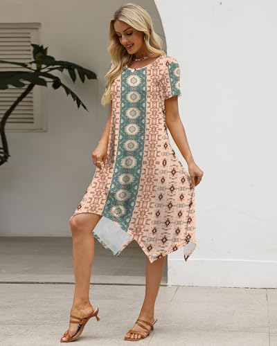 Image of COSSEN Women's 2026 Summer Midi Dress Crew Neck Short Sleeve