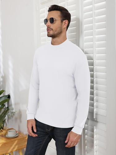 Angbater Mens Mock Turtleneck Long Sleeve Shirts Thermal Underwear Turtle Neck Undershirt Pullover T Shirt White4