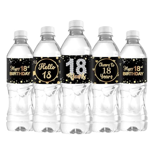 Étiquettes bouteille d'eau 18e anniversaire design noir élégant haute finition