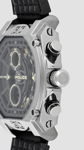Image of Police Quartz Analog with Grey Dial Black Leather Strap Watch for Men - PLPEWGF0040002