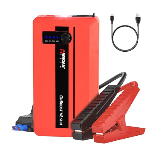 Wagan EL7601 iOnBoost V8 Slim Jump Starter 1200A Peak 12V Portable Lithium Car Battery Booster for Up to 4.0L V8 Gas or 2.0L Diesel 12V Jump Pack with USB Power Bank and LED Light
