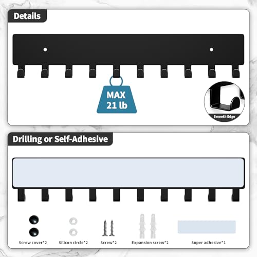 Gtk BLACK KEY HOOK-10 HOOKS Key Holder For Wall, Key Hooks thumb #2