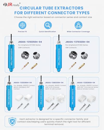 Image of JRready ACTCRH7A02 Molex Pin Extractor Tool Set with Push Rod Design, Terminal Removal Tool Kit for MOLEX AMP JST Amphenol Connectors, Depinning Tool for Wiring Harness Repair, 5PCS