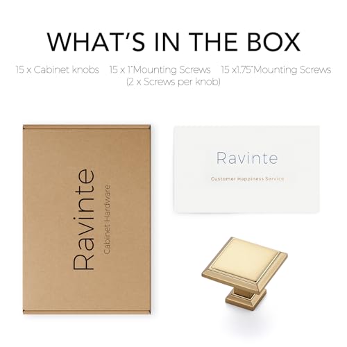 Image of Ravinte 15 Pack 1-3 /16 Inch Champagne Bronze Kitchen Square Cabinet Knobs Solid Drawer Pulls Single Hole Kitchen Cabinet Hardware Knobs for Cabinets and Drawers