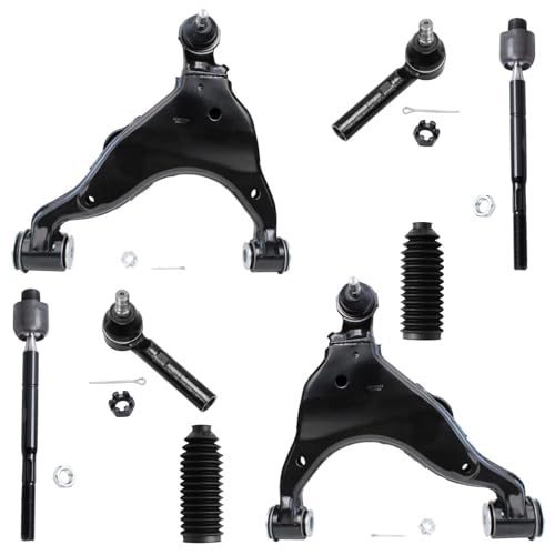 Image of Detroit Axle - 8pc Front End Suspension Kit for 2003-2009 Toyota 4Runner FJ Cruiser Lexus GX470 2 Lower Control Arms w /Ball Joints 4 Inner Outer Tie Rods 2 Boots 2004 2005 2006 2007 2008 Replacement