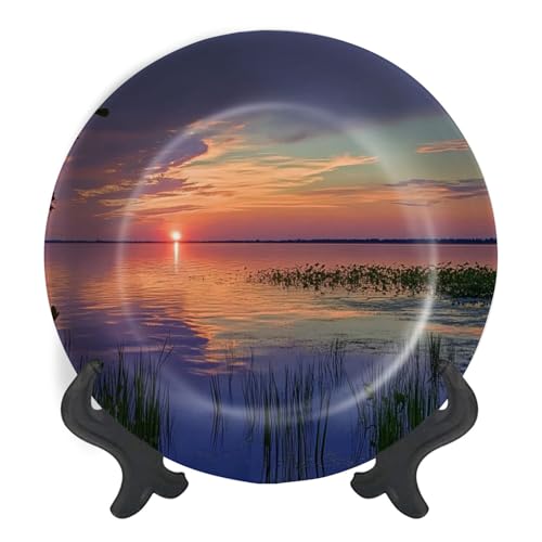 Decorative Plates for Display Beautiful Lake Apopka Park Orlando Vibrant Sunrise Central Florida Gift Plates Ceramic Collections Plates Hanging Artwork for Living Dining Room Kitchen Souvenir