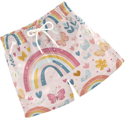 Pigsaly Boys Swim Trunks Cute Rainbows Butterflies Boys Board Shorts Swimsuit Swimwear Summer Bathing Suit XS